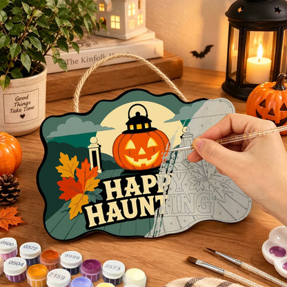 Paint by Numbers - Wooden Door Hanger | Happy Haunting Pumpkin Lanterns