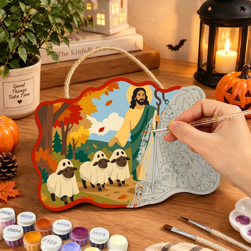Paint by Numbers - Wooden Door Hanger | Jesus the Shepherd with a Lantern