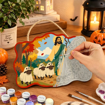Paint by Numbers - Wooden Door Hanger | Jesus the Shepherd with a Lantern