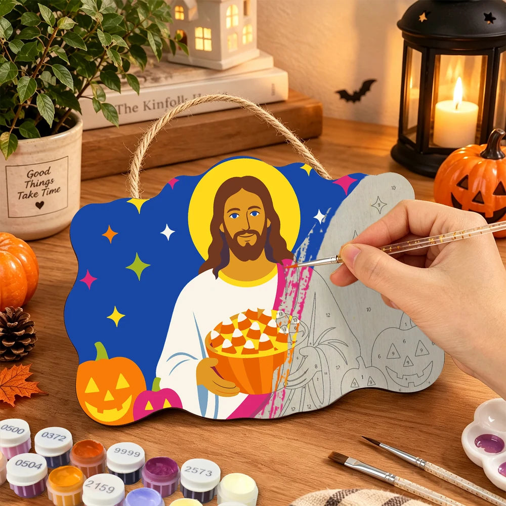 Paint by Numbers - Wooden Door Hanger | Jesus with a Pumpkin Pie