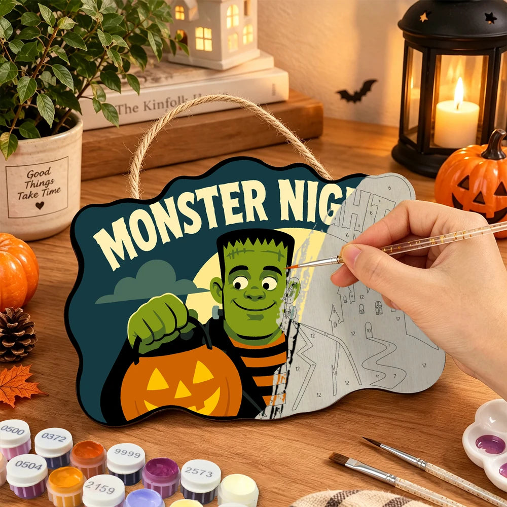 
Paint by Numbers - Wooden Door Hanger | Monster Night