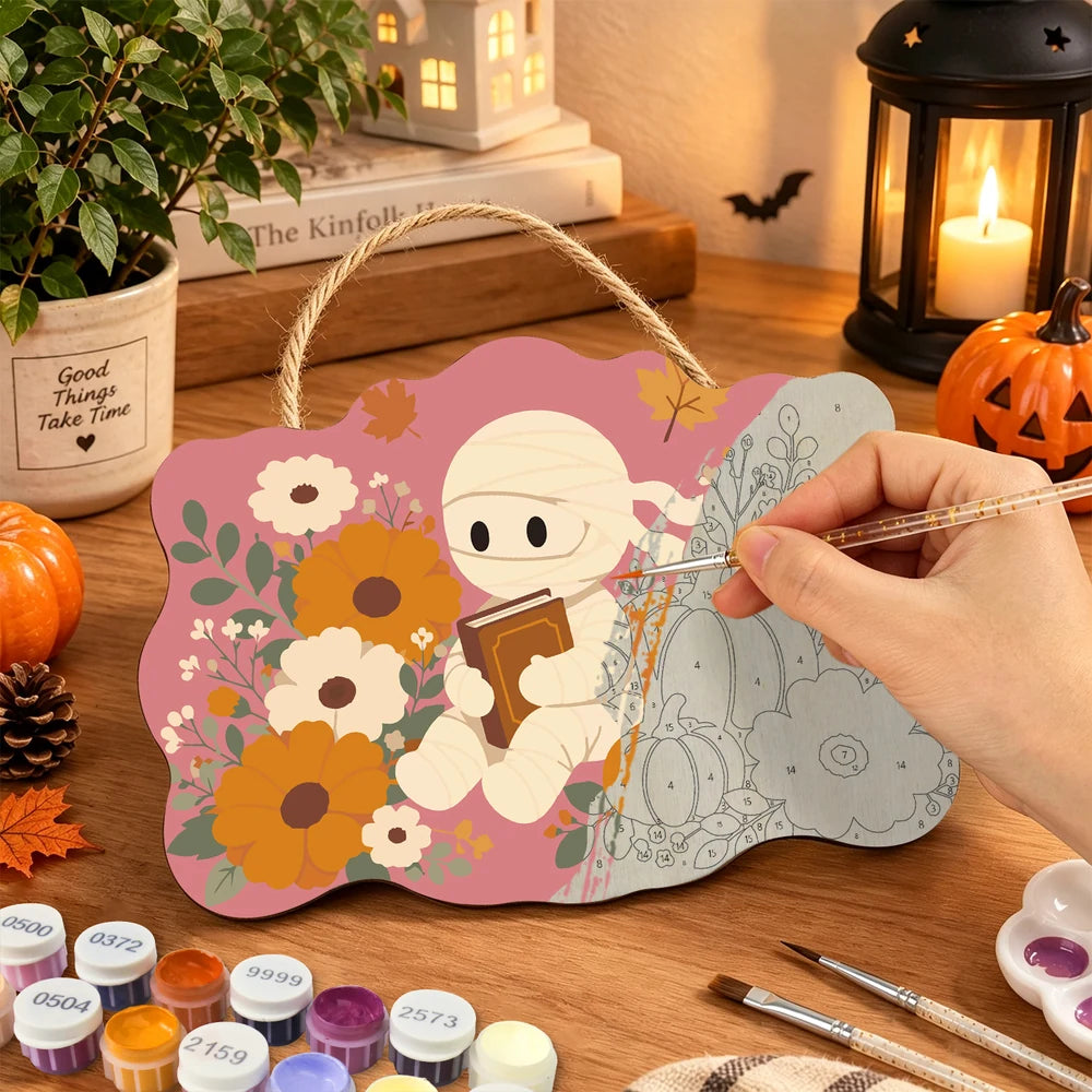 Paint by Numbers - Wooden Door Hanger | Mummy Reading Among Flowers