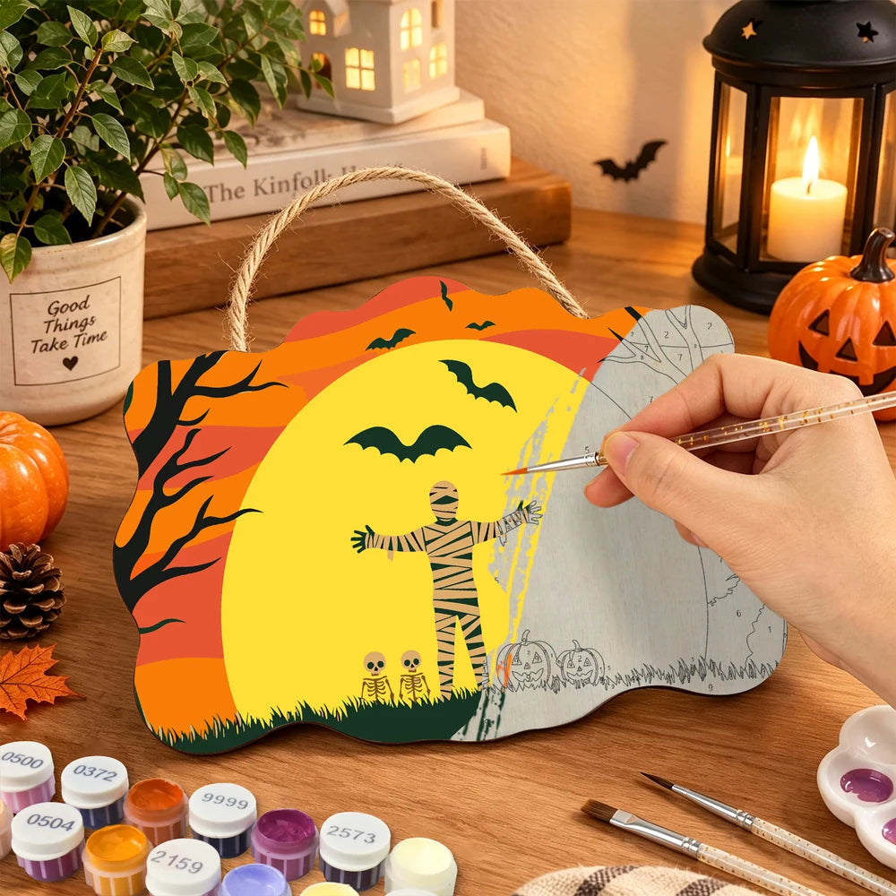 
Paint by Numbers - Wooden Door Hanger | Mummy in the Orange Moon