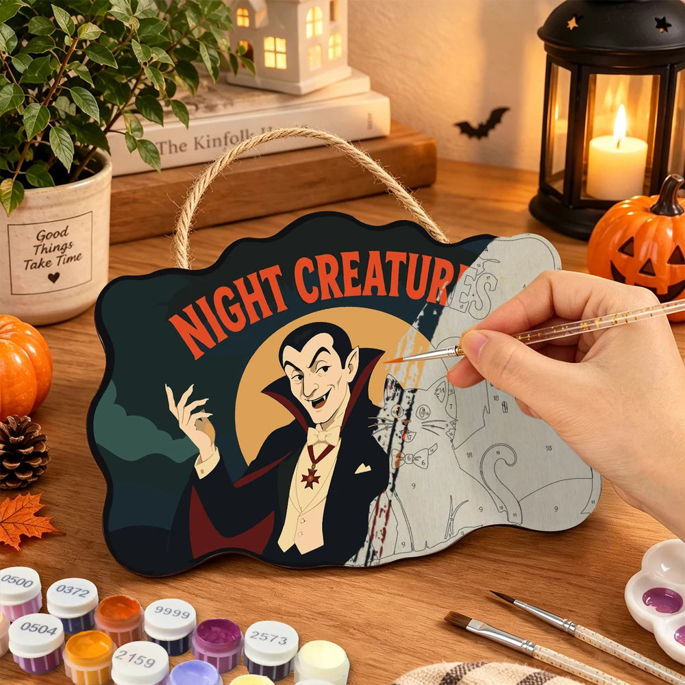 Paint by Numbers - Wooden Door Hanger | Night Creatures