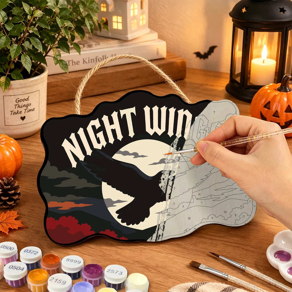 Paint by Numbers - Wooden Door Hanger | Night Wings
