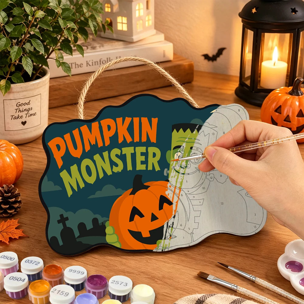 Paint by Numbers - Wooden Door Hanger | Pumpkin Monster