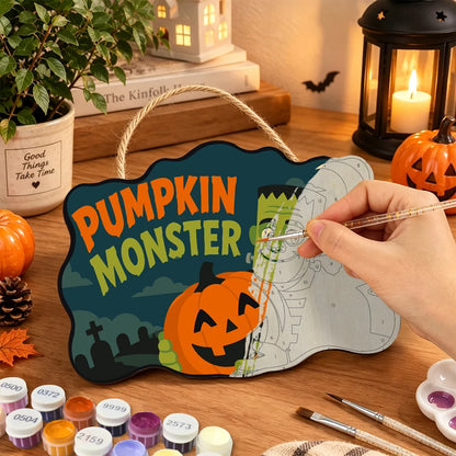 Paint by Numbers - Wooden Door Hanger | Pumpkin Monster