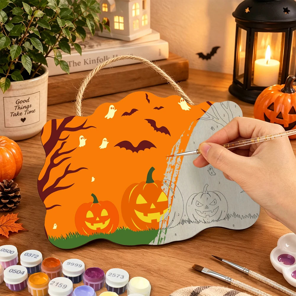 Paint by Numbers - Wooden Door Hanger | Pumpkins Under the Orange Trees