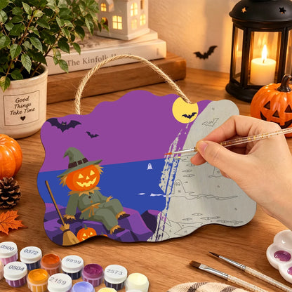 Paint by Numbers - Wooden Door Hanger | Scarecrow by the Sea at Night