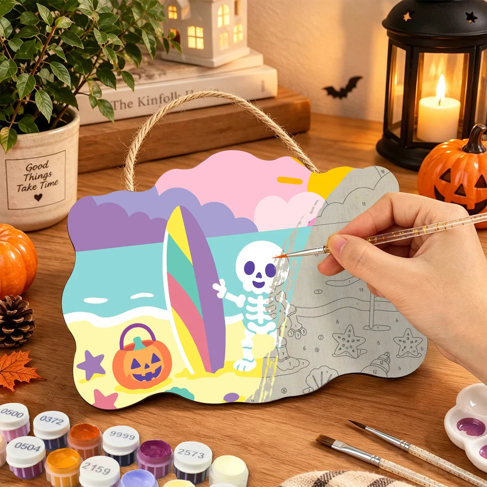 Paint by Numbers - Wooden Door Hanger | Skeleton at the Beach