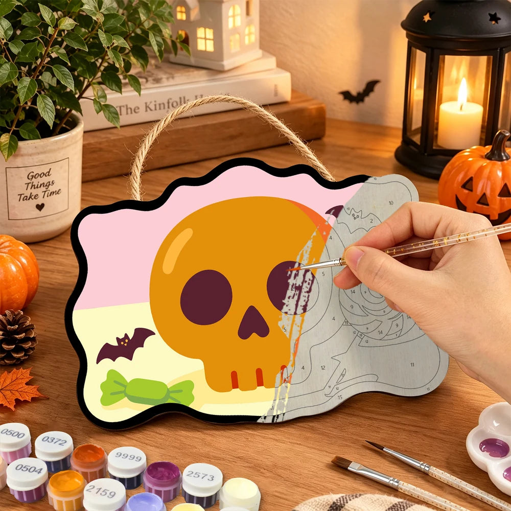 Paint by Numbers - Wooden Door Hanger | Skull with a Lollipop