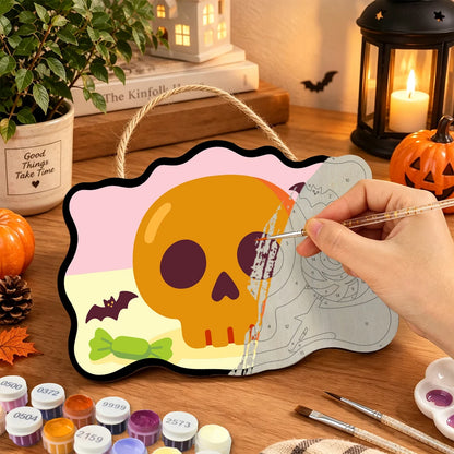Paint by Numbers - Wooden Door Hanger | Skull with a Lollipop