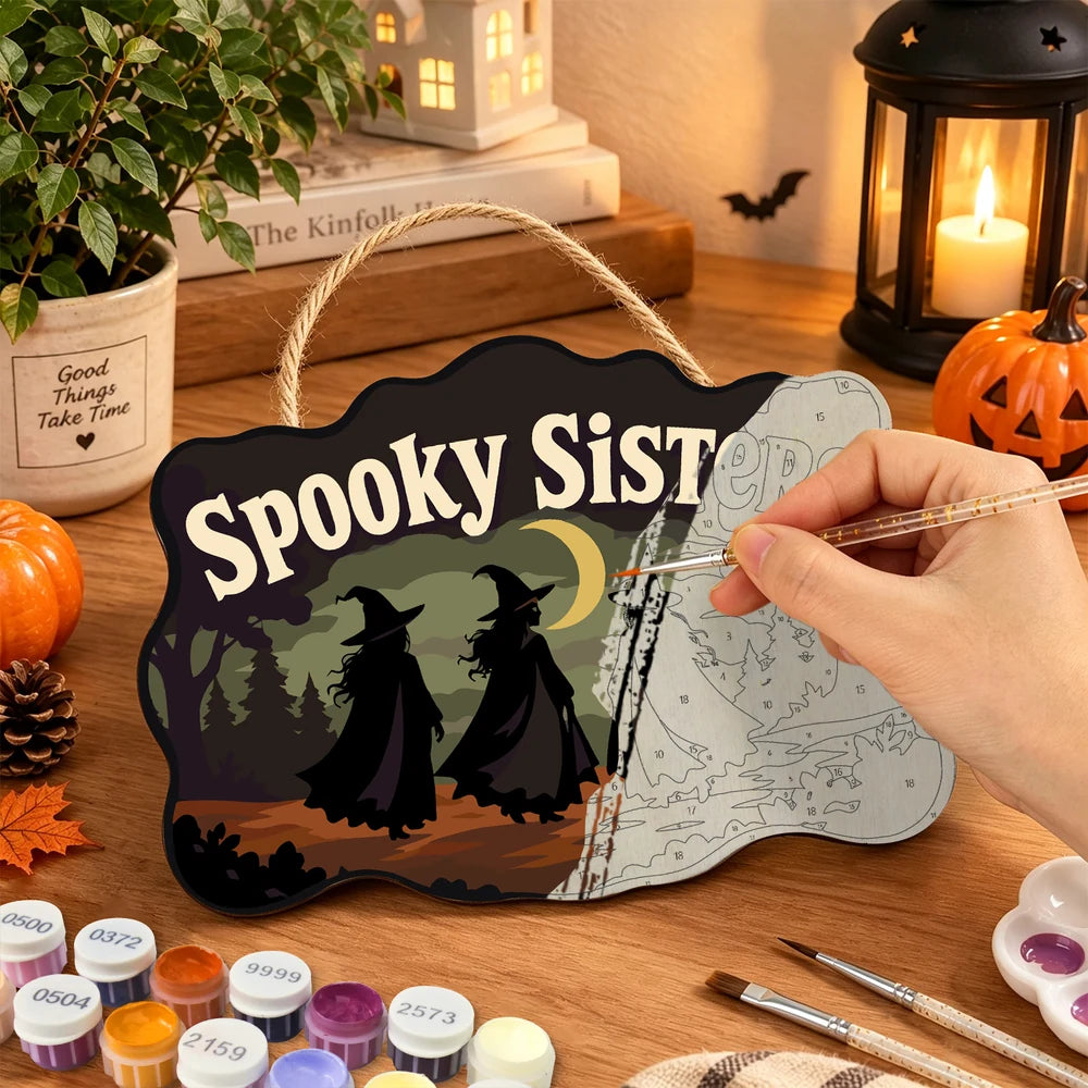Paint by Numbers - Wooden Door Hanger | Spooky Sisters