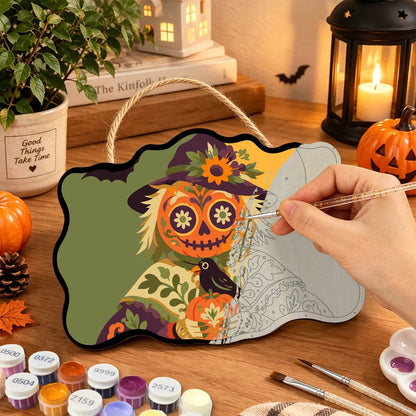 Paint by Numbers - Wooden Door Hanger | Sugar Skull Scarecrow