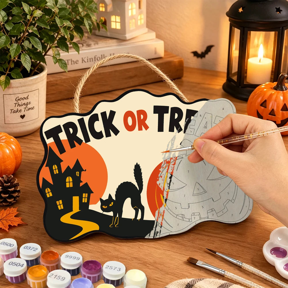 Paint by Numbers - Wooden Door Hanger | Trick or Treat Pumpkin Path