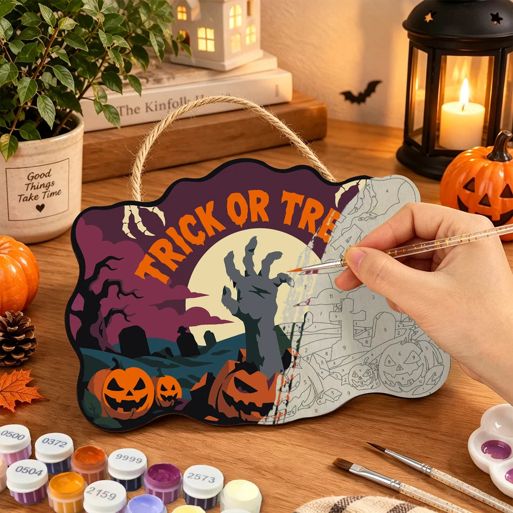 Paint by Numbers - Wooden Door Hanger | Trick or Treat Zombie Hand