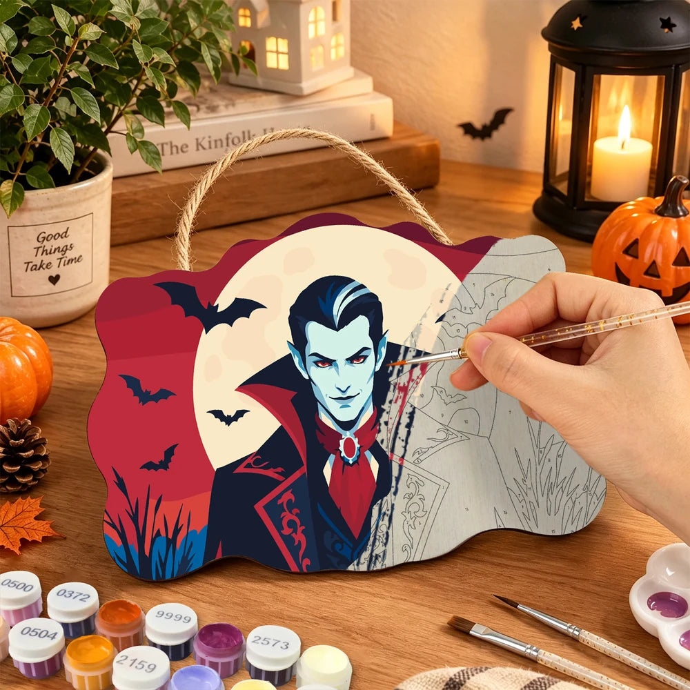 Paint by Numbers - Wooden Door Hanger | Vampire Under the Full Moon