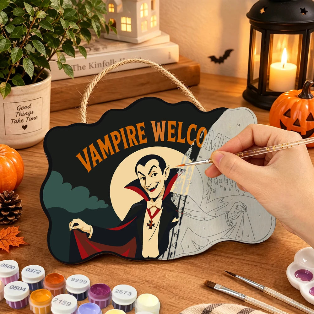 Paint by Numbers - Wooden Door Hanger | Vampire Welcome