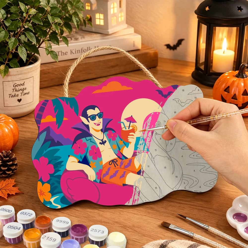 Paint by Numbers - Wooden Door Hanger | Vampire on a Flamingo Float
