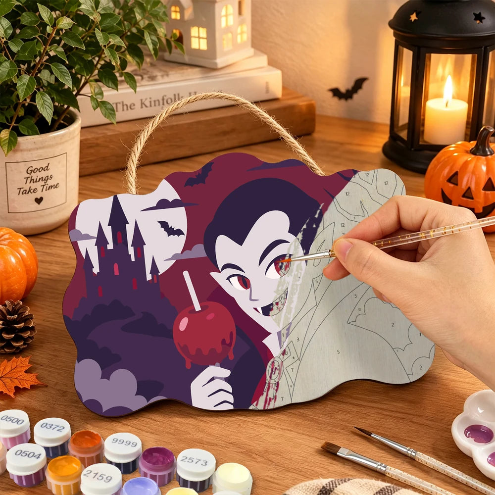 Paint by Numbers - Wooden Door Hanger | Vampire with a Candy Apple