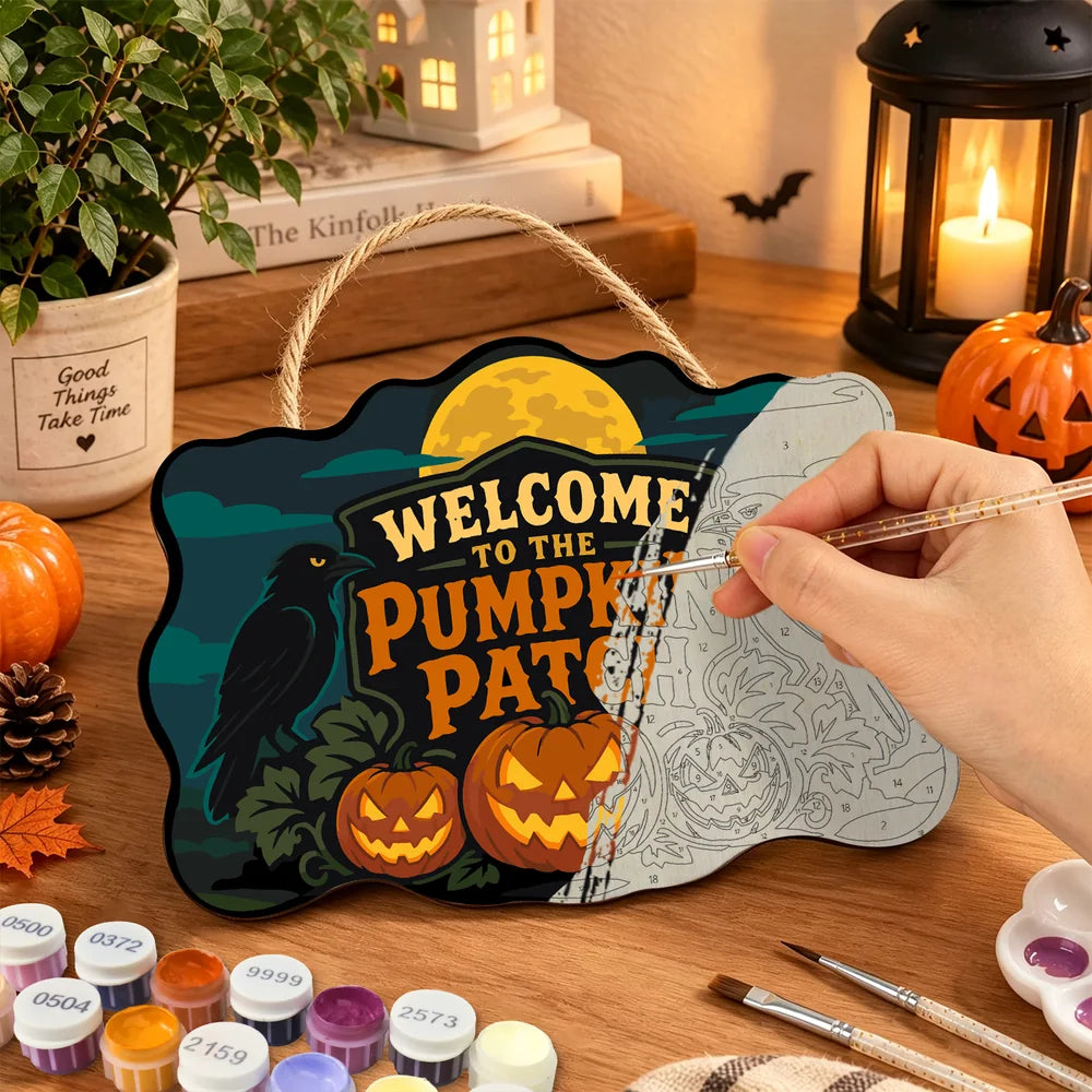 Paint by Numbers - Wooden Door Hanger | Welcome to the Pumpkin Patch Crows