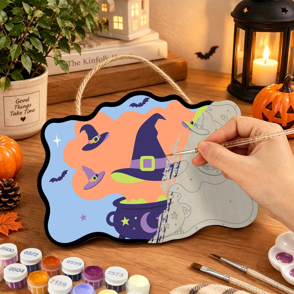 Paint by Numbers - Wooden Door Hanger | Witch Hats from the Cauldron