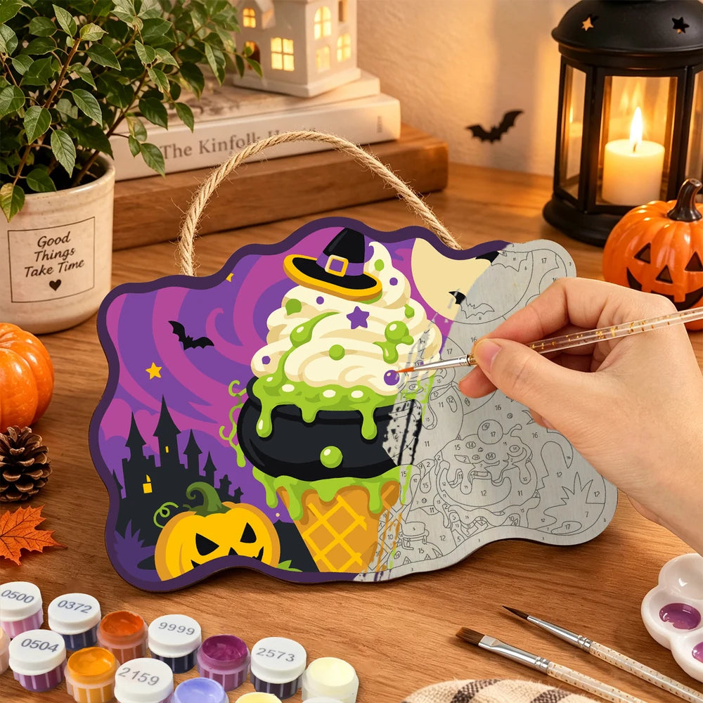 Paint by Numbers - Wooden Door Hanger | Witch's Cauldron Ice Cream
