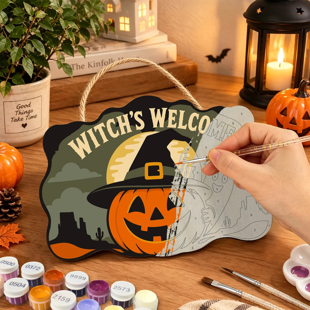 Paint by Numbers - Wooden Door Hanger | Witch's Welcome