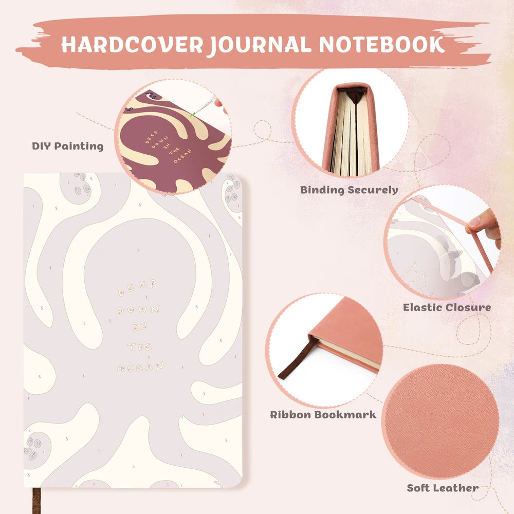 Paint by Numbers Hardcover Journal Notebook - Deep Down in the Ocean Octopus
