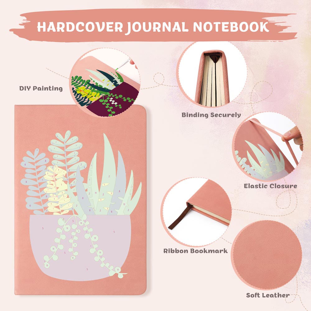 Paint by Numbers Hardcover Journal Notebook - Succulent Potted Plant