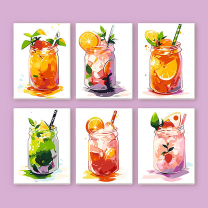 Paint by Numbers – 6 Mini Paintings | Mason Jar Fruit Drinks Set