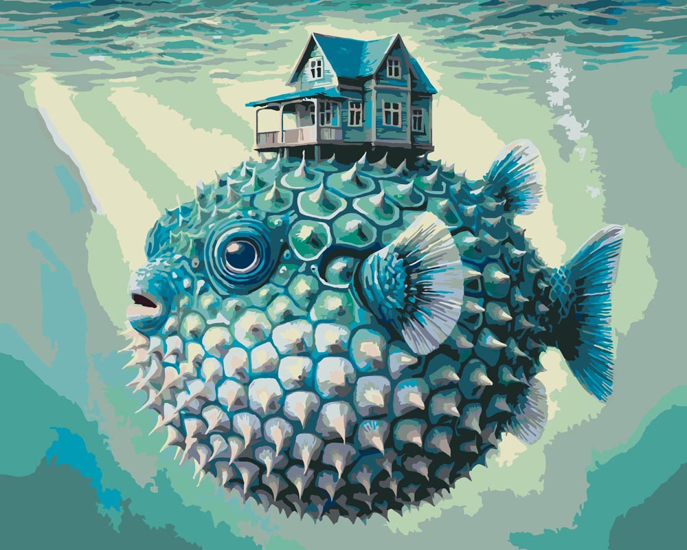 
Paint By Numbers - Pufferfish with House