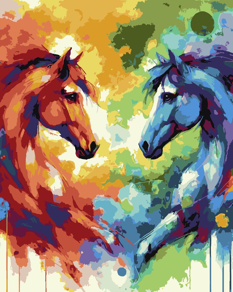 
Paint By Numbers - Two Colorful Horses
