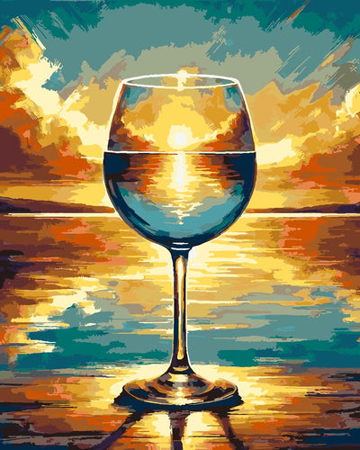 Paint By Numbers - Wine Glass with Sunset