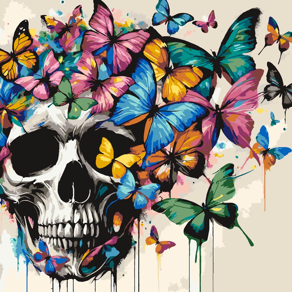 
Paint By Numbers - Skull and Butterflies