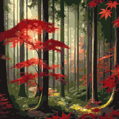 Paint by Numbers - Red Forest Trees