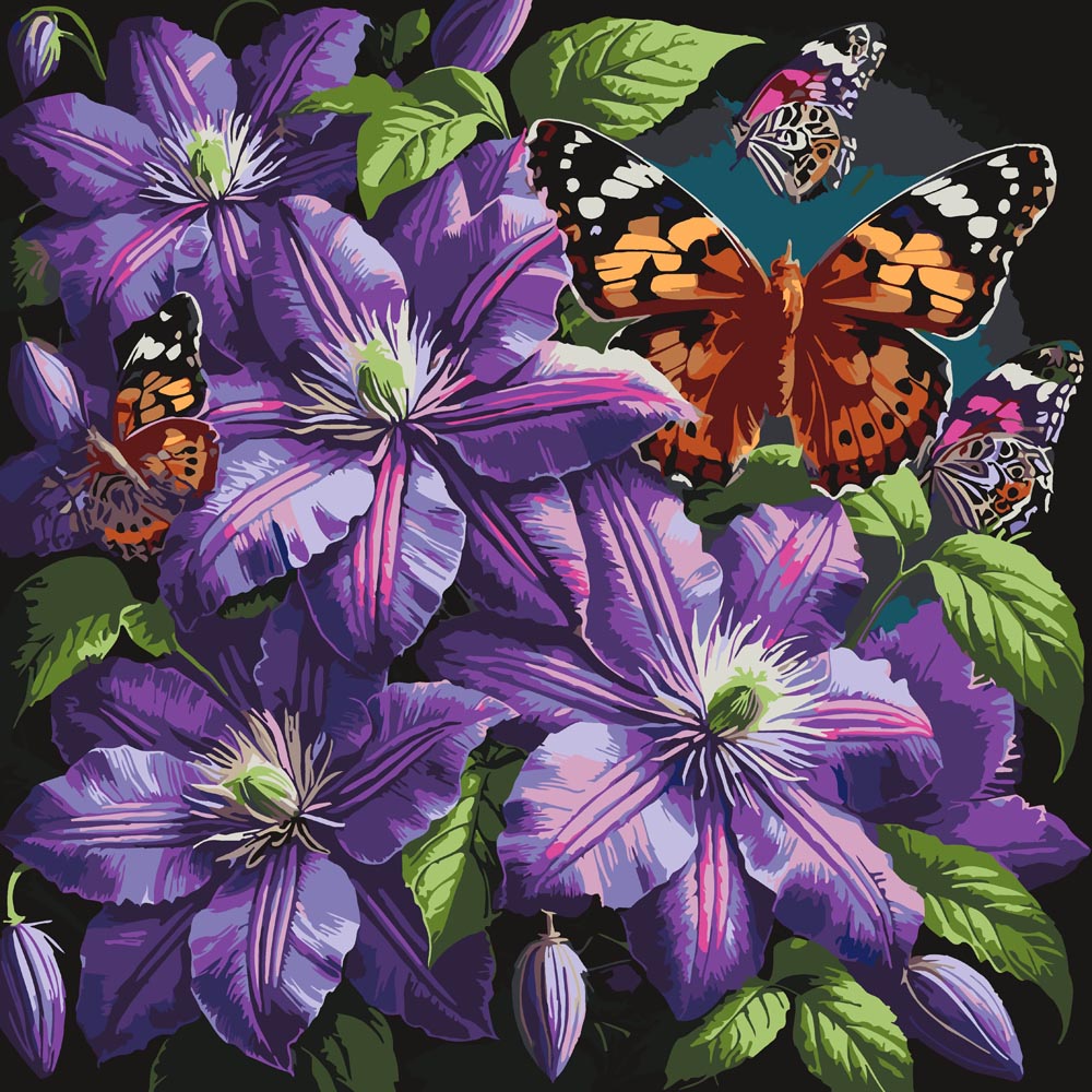 
Paint By Numbers - Butterflies and Purple Flowers