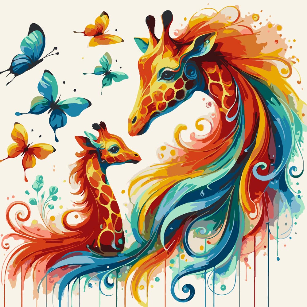 
Paint By Numbers - Giraffe and Butterflies