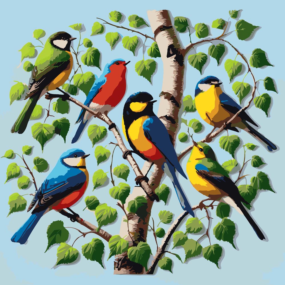 
Paint By Numbers - Birds Sittin
