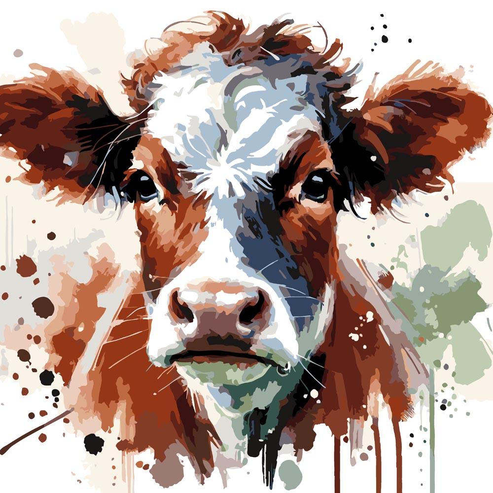 
Paint By Numbers - Portrait of a brown white cow