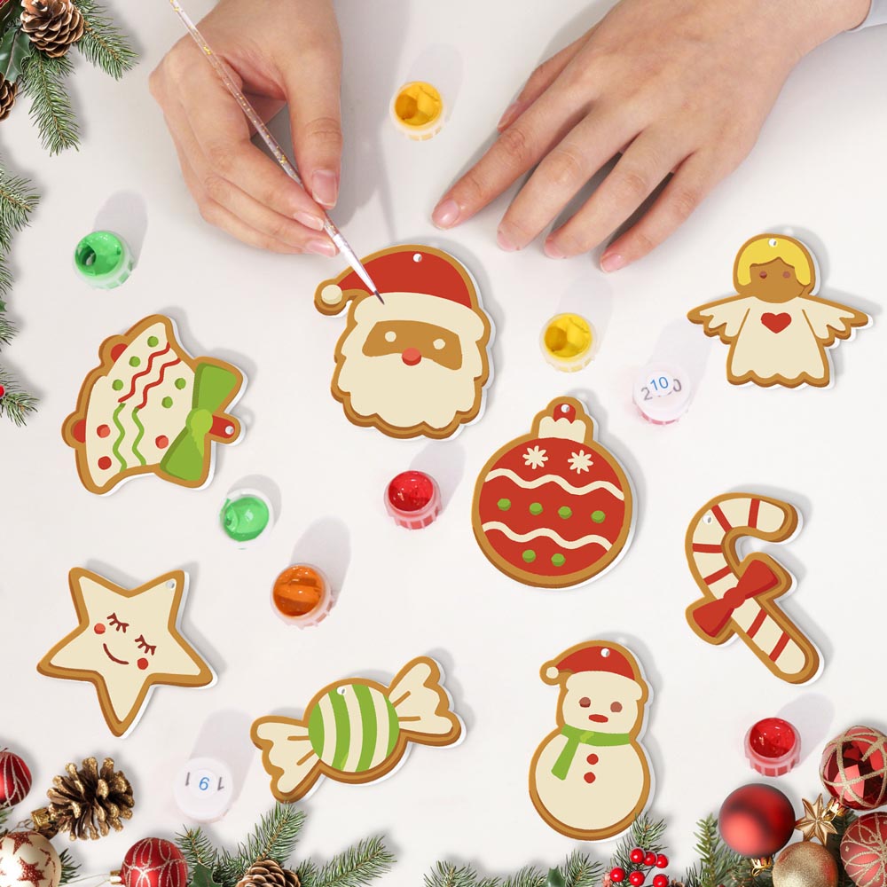 
Paint by Numbers – 8 Christmas Ornaments – Santa, Snowman & Sweet Holiday Treats Set
