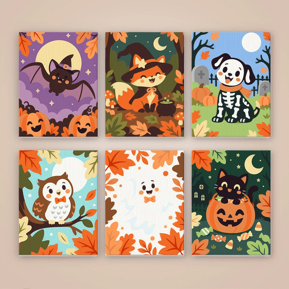 Paint by Numbers – 6 Mini Paintings | Autumn Leaves Halloween Pets Set