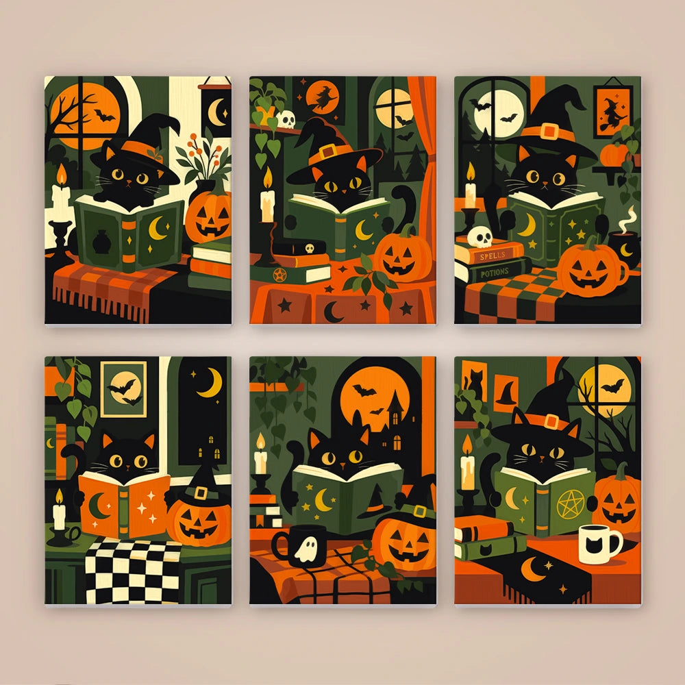
Paint by Numbers – 6 Mini Paintings | Black Cats with Spell Books Set