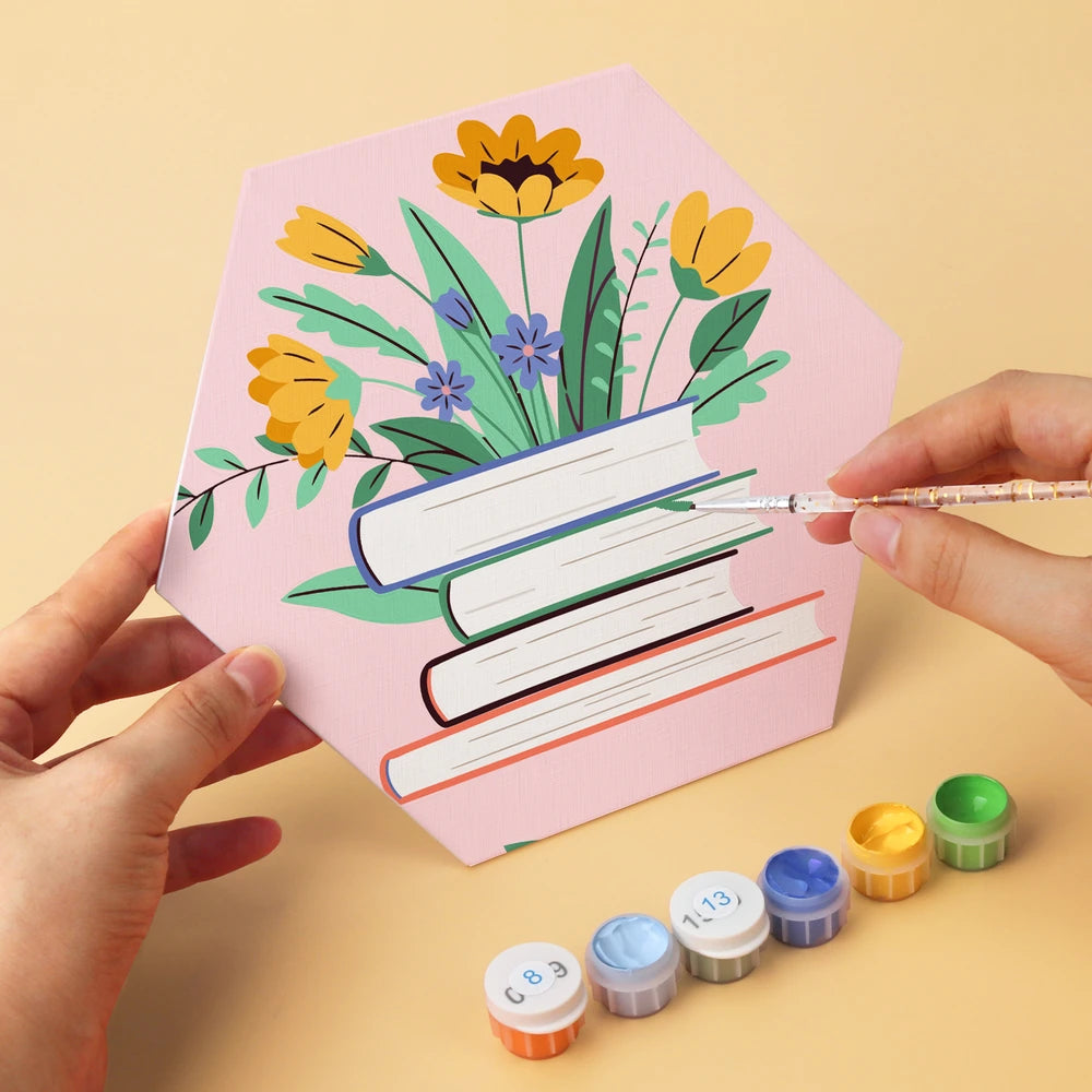 
Paint by Numbers – 6 Mini Paintings | Books and Flowers Hexagons (Hexagon)