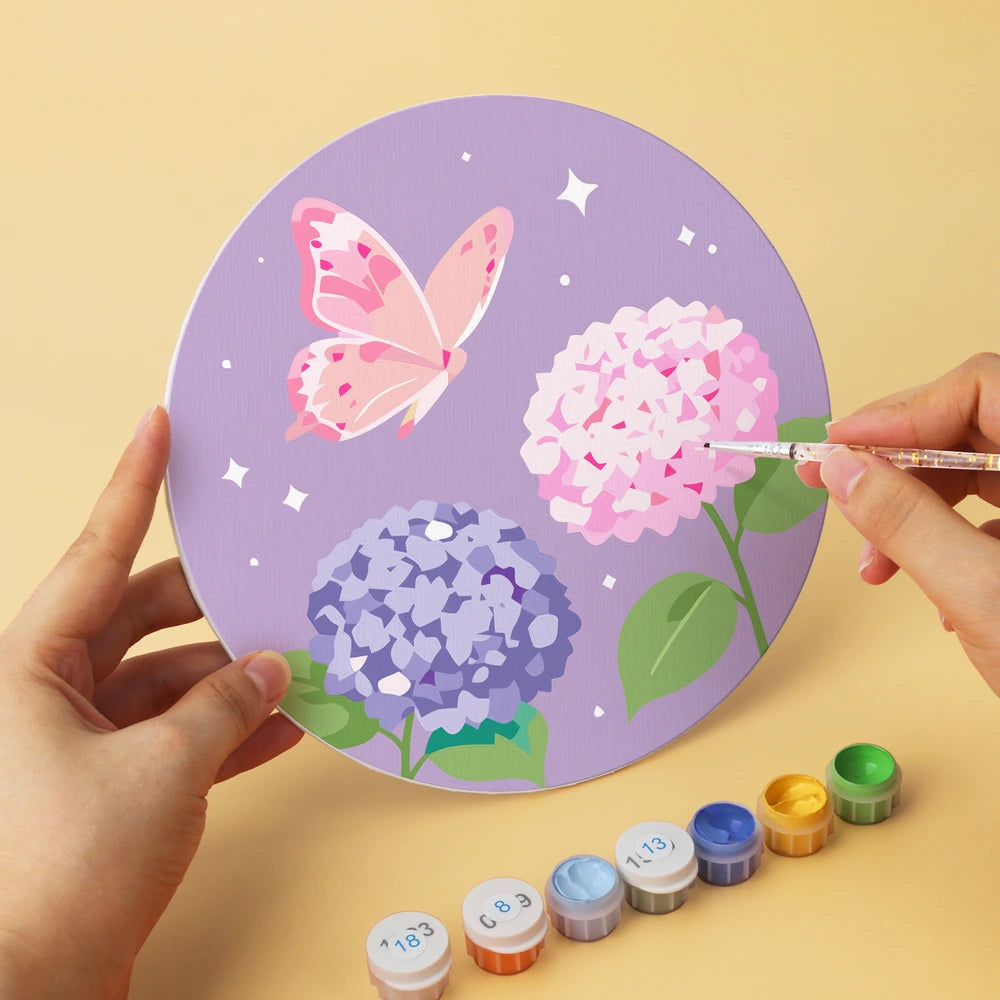 Paint by Numbers – 6 Mini Paintings | Butterflies and Blossoms (Round)