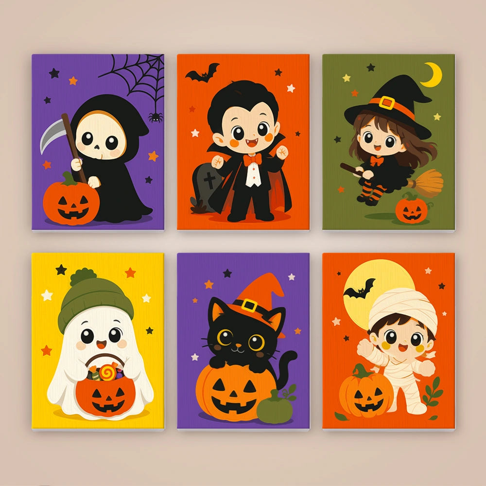 Paint by Numbers – 6 Mini Paintings | Chibi Halloween Costumes Set
