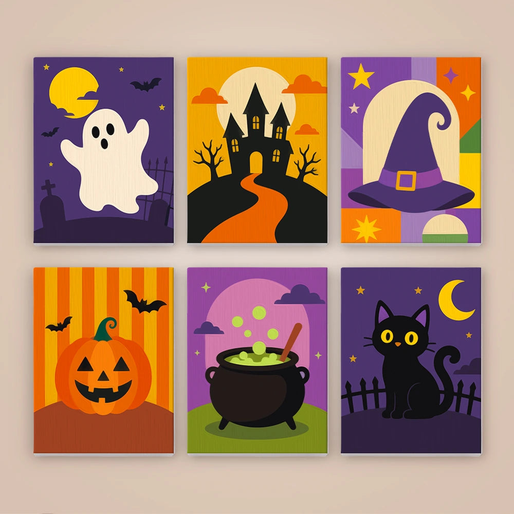 Paint by Numbers – 6 Mini Paintings | Classic Halloween Icons Set