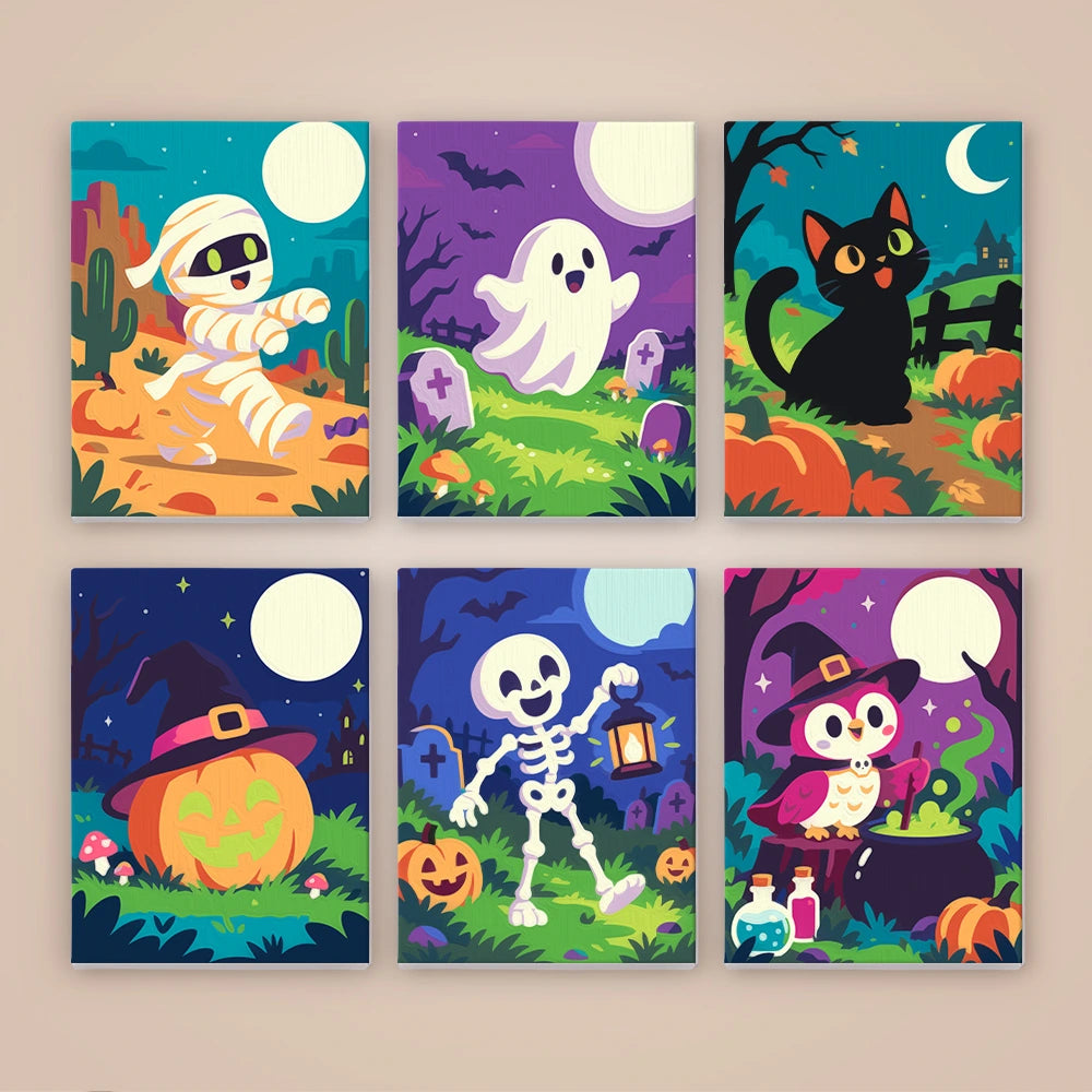 Paint by Numbers – 6 Mini Paintings | Colorful Graveyard Friends Set