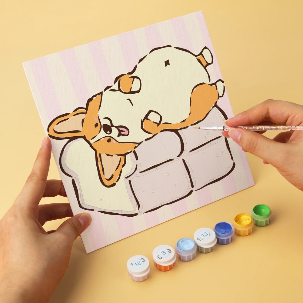 
Paint by Numbers – 6 Mini Paintings | Corgi Bread Bakery (Square)
