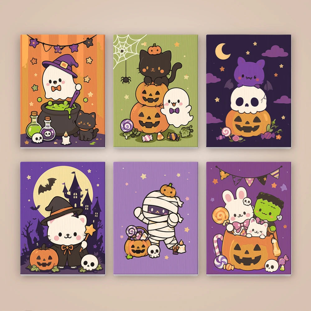 Paint by Numbers – 6 Mini Paintings | Cute Pastel Halloween Friends Set